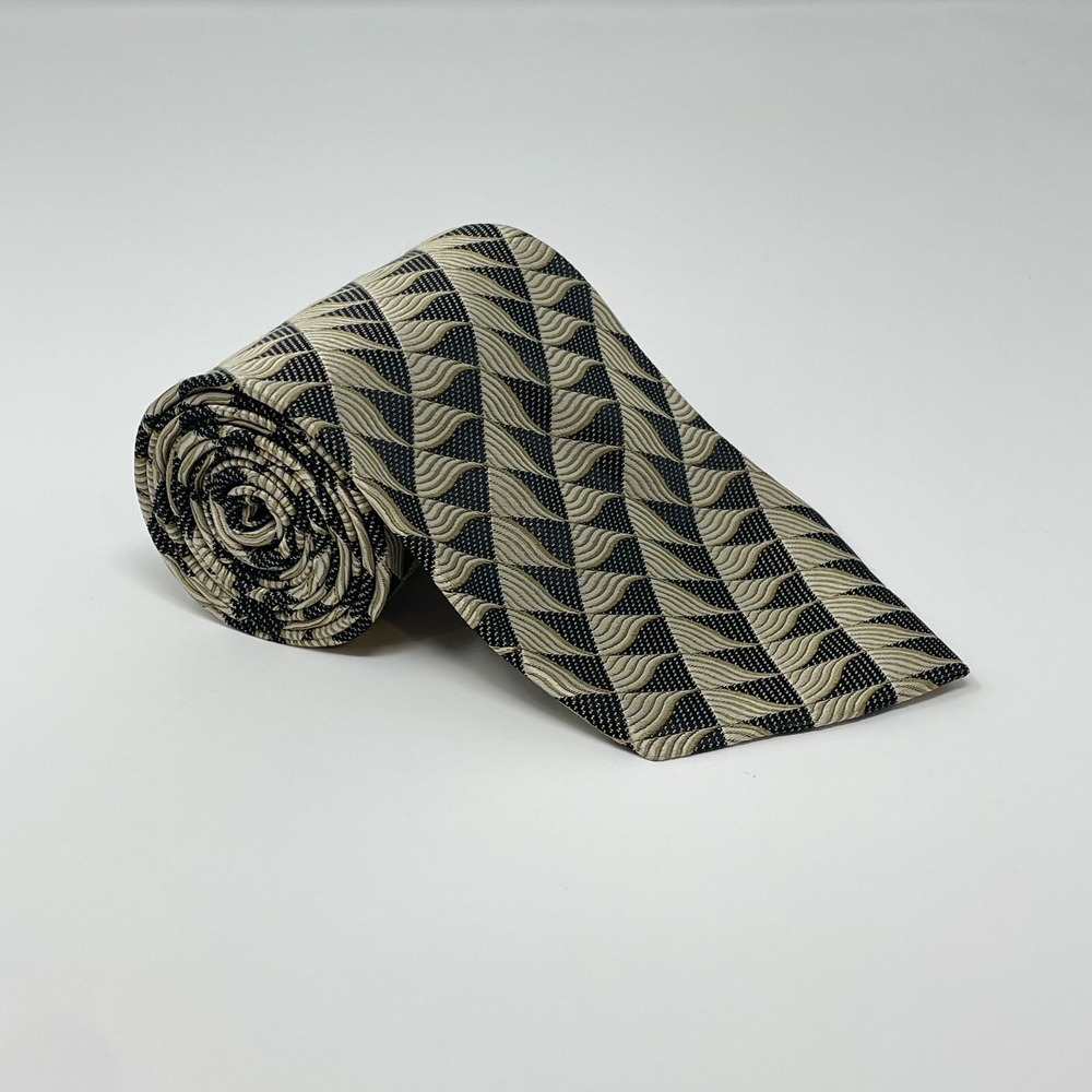 Bachrach Gold Geometric Silk Handmade Vintage Tie Necktie